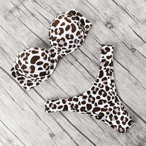 Animal Print Leopard Bikini Push Up Swimsuit